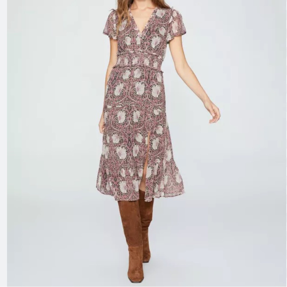 Morris & Co. X Paige Holland midi dress pink / mauve multi - 100% silk size LG